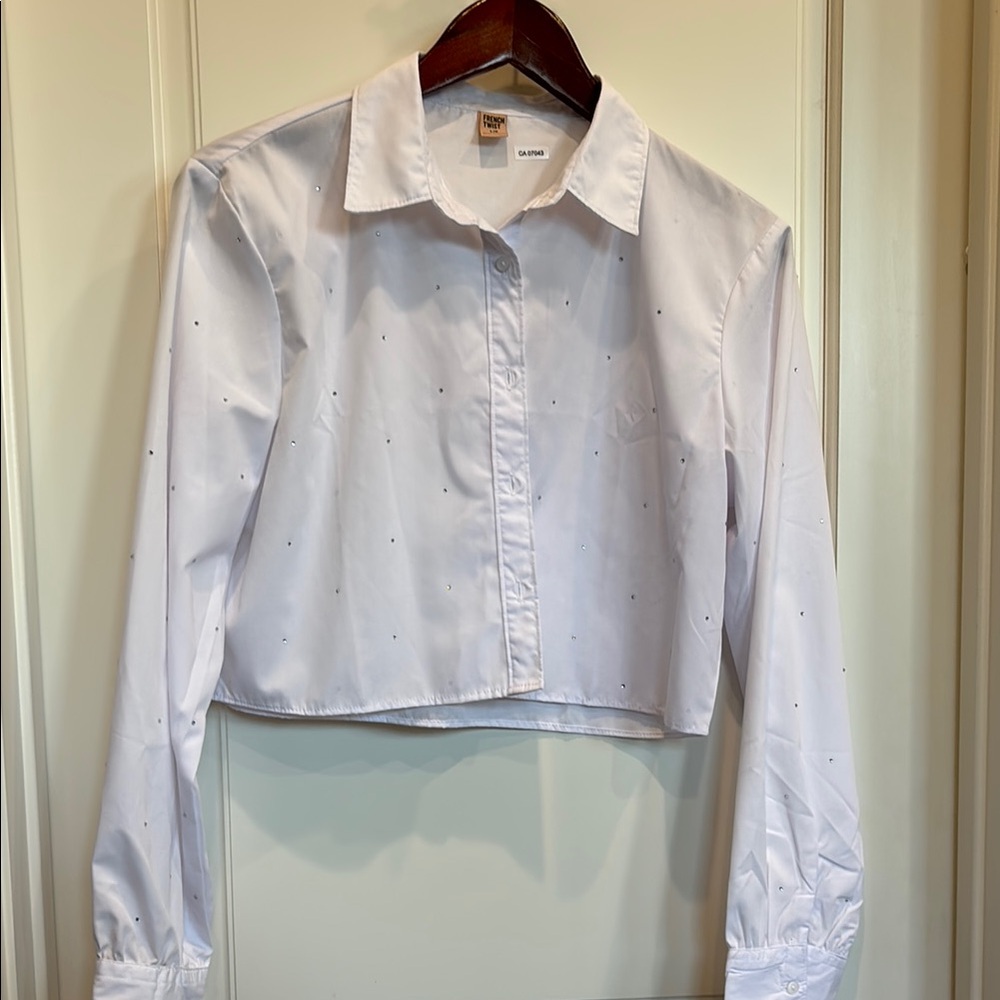 Zara White Cropped Shirt with Dot Detail